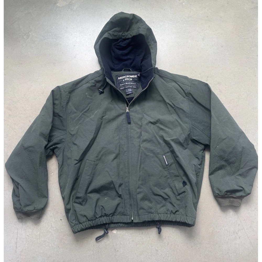 VTG Abercrombie & Fitch Outdoor Jacket Mens Large Green Hooded Full Zip Y2K